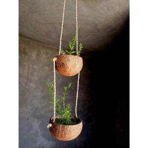 Bol en noix de coco, suspendu. Pour décoration.